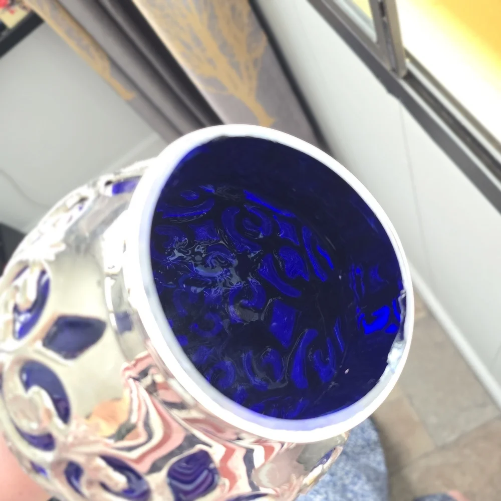 Antique Ornate Colbalt Blue and Silver Decorative Vase - Picture 9 of 14